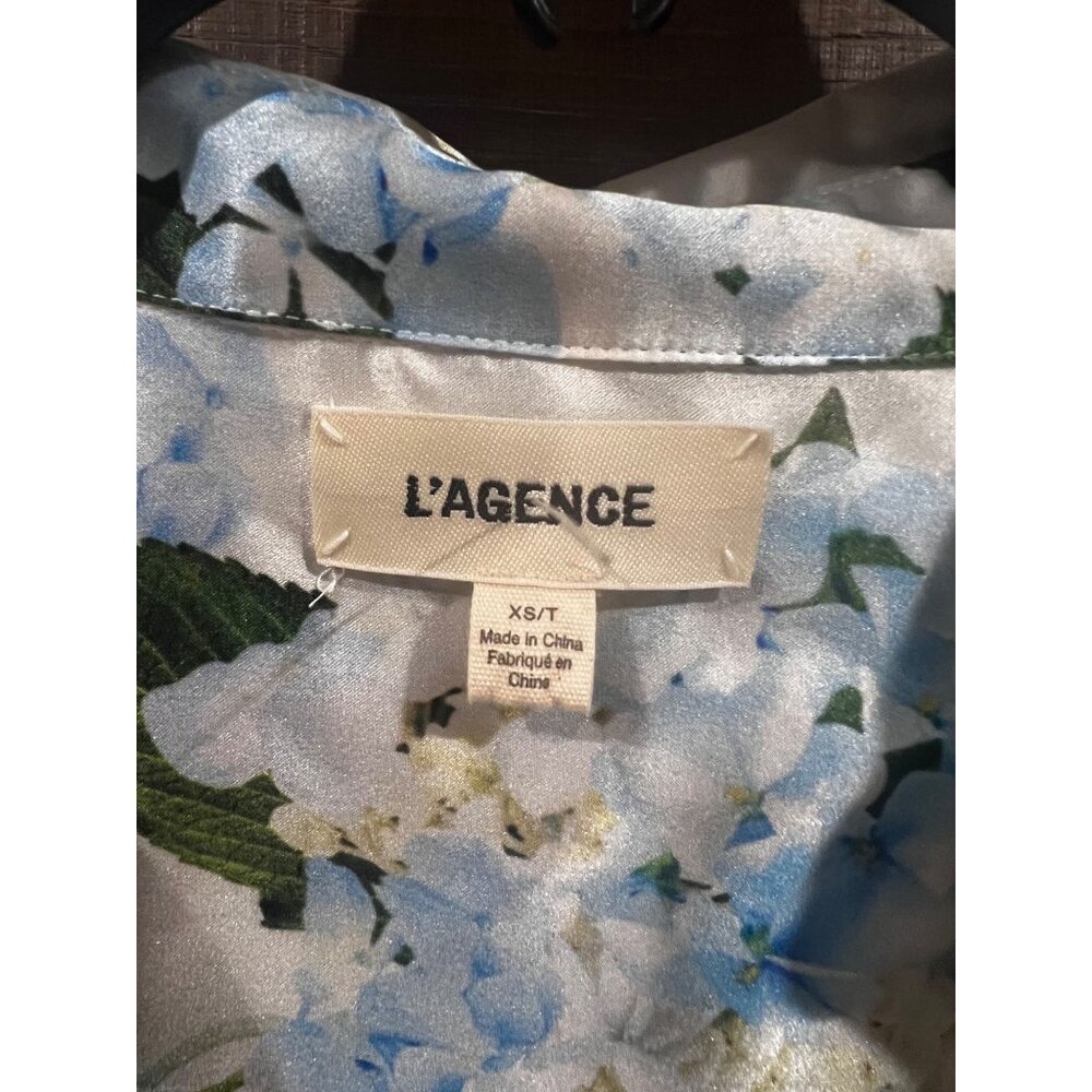 L'Agence DANI SILK IVORY/LIGHT BLUE HYDRANGEA BLOUSE TOP SIZE XS - Picture 5 of 10